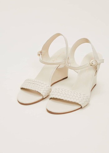 Phase Eight Leather Plait Strap Wedge Heels White Australia | ST2065479